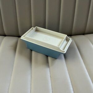 Vintage Blue Tupperware 2 Stick Butter Dish with Blue Lid & Almond Base